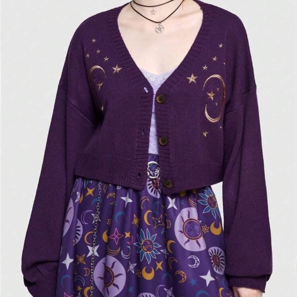 ROMWE Purple Cardigan with Star and Moon Embroidery - Picture 1 of 13